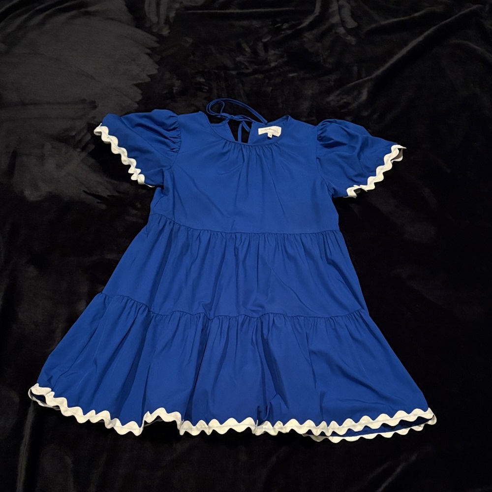 Blue Ruffle-Trim Tiered Dress - Women's